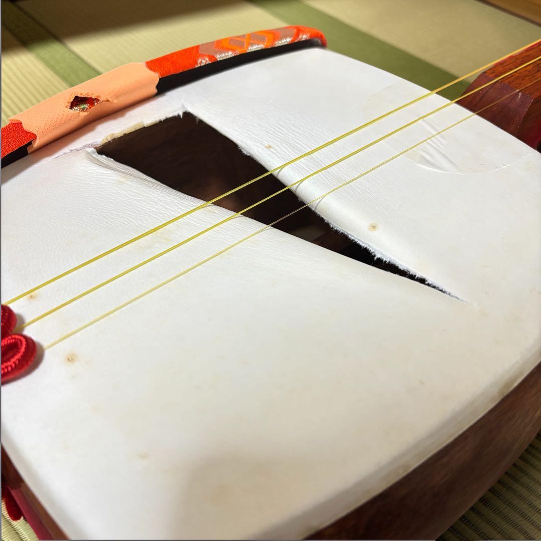 【ケース付】三味線 細棹 花梨 ハードケース付 初心者 天然皮 和楽器 袋付き