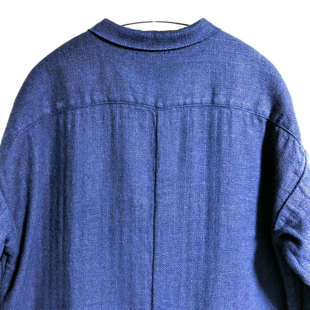 fog linen work リネンウール ヘリンボーン コートワンピース