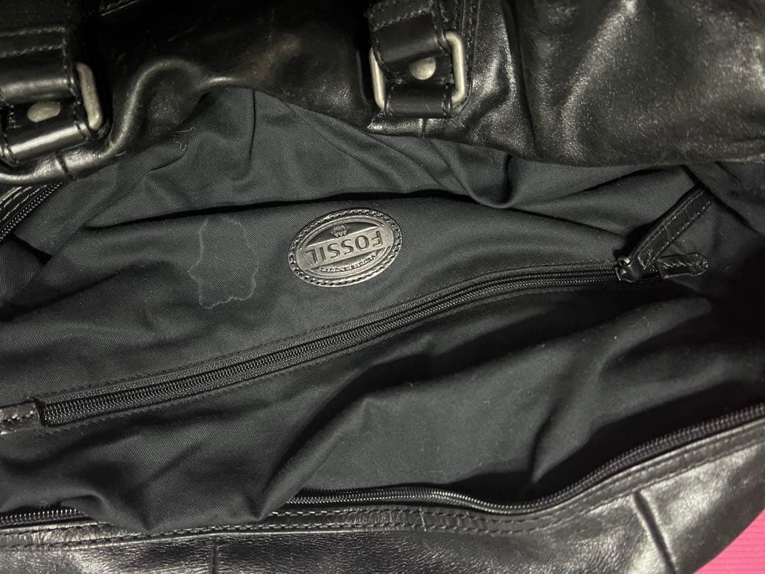 Fossil レザー ブラック ボストンバッグ