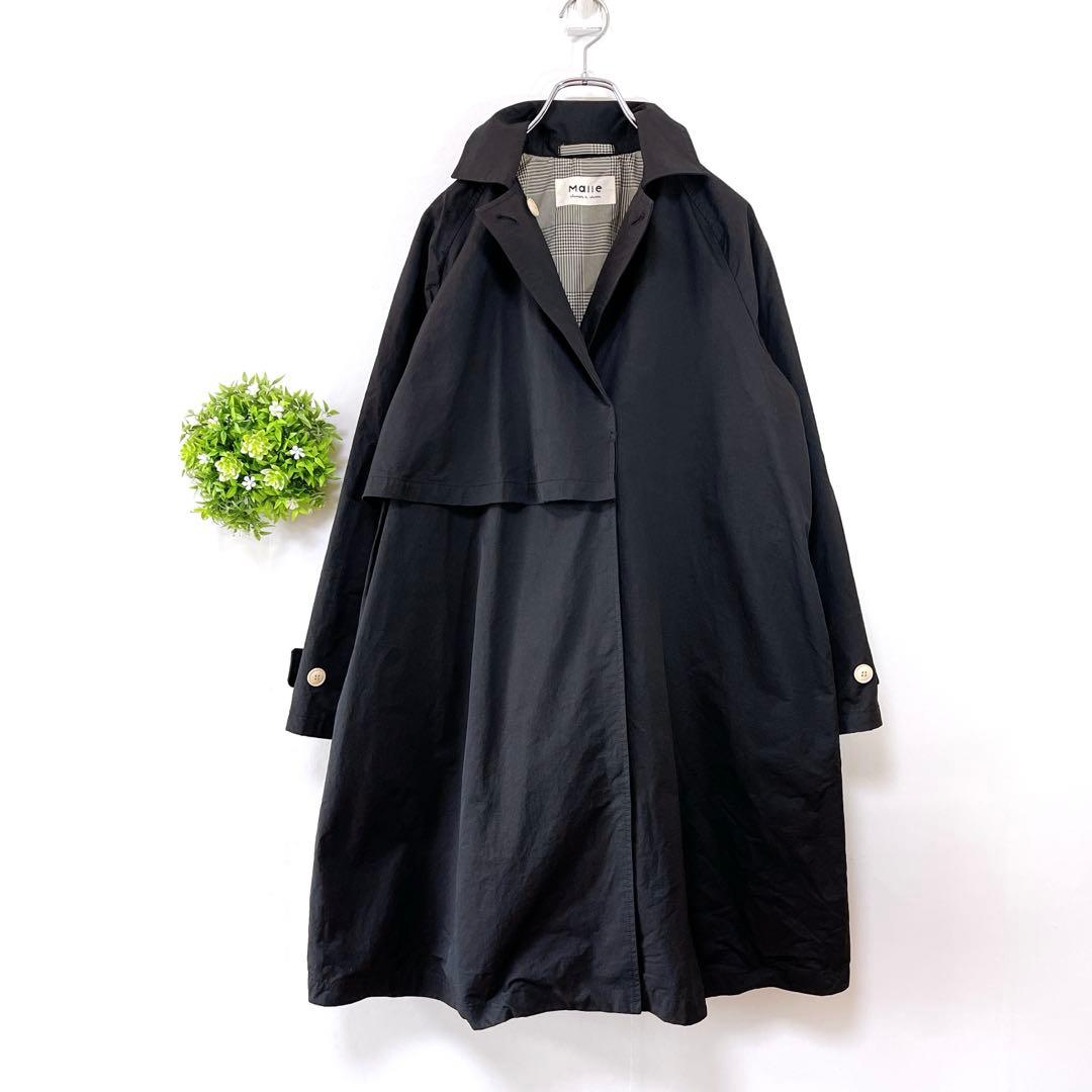 【美品】Malle 【F】ナイロンコート　トレンチコート　ブラック　セミロング
