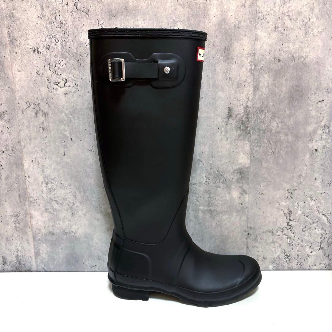美品【HUNTER】ロング丈レインブーツ 長靴 ブラック 23.5cm UK4