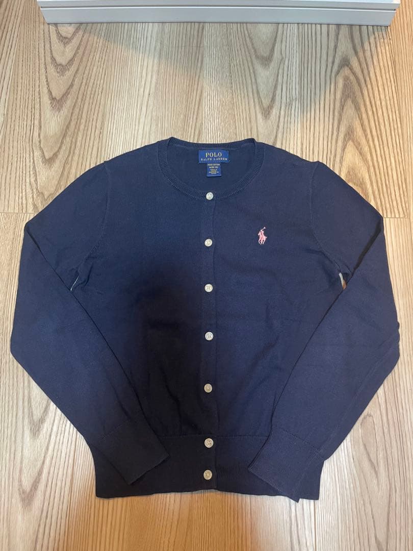 ポロ　ラルフローレン　RalphLauren ネイビー カーディガン ピンク刺繍