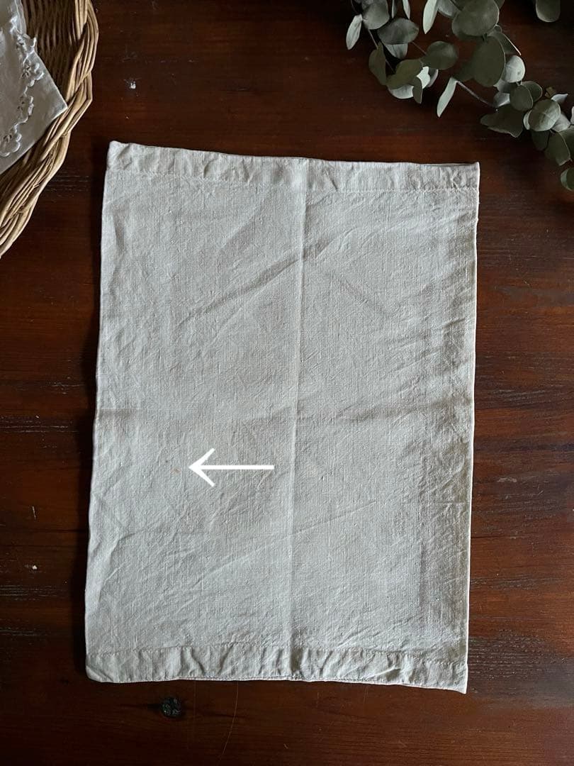 ◆フランスアンティーク｜大きな布ポーチB、イニシャル刺繍、リネン麻、旅行ポーチ