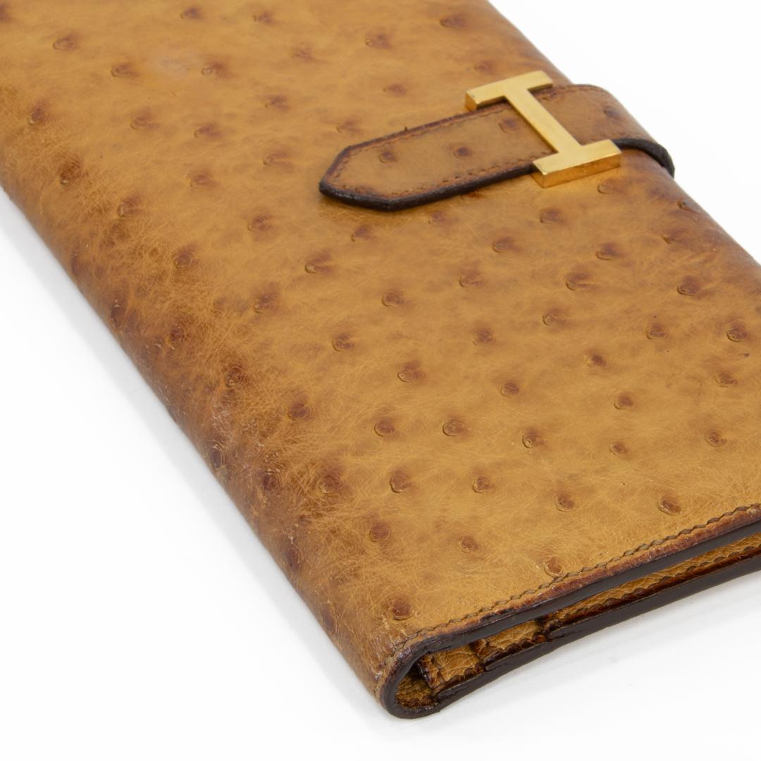 本物 エルメス 長財布 メンズ オーストリッチ ベアン クラシック 茶色 珍しい