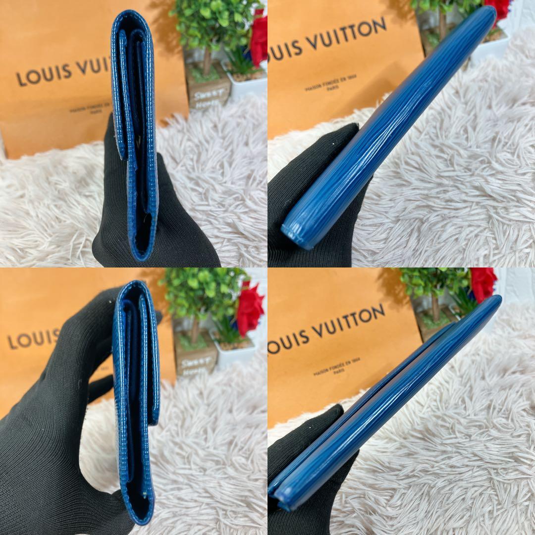 ルイヴィトン 長財布 インターナショナル エピ 三つ折り財布 ブルー 青 レザー