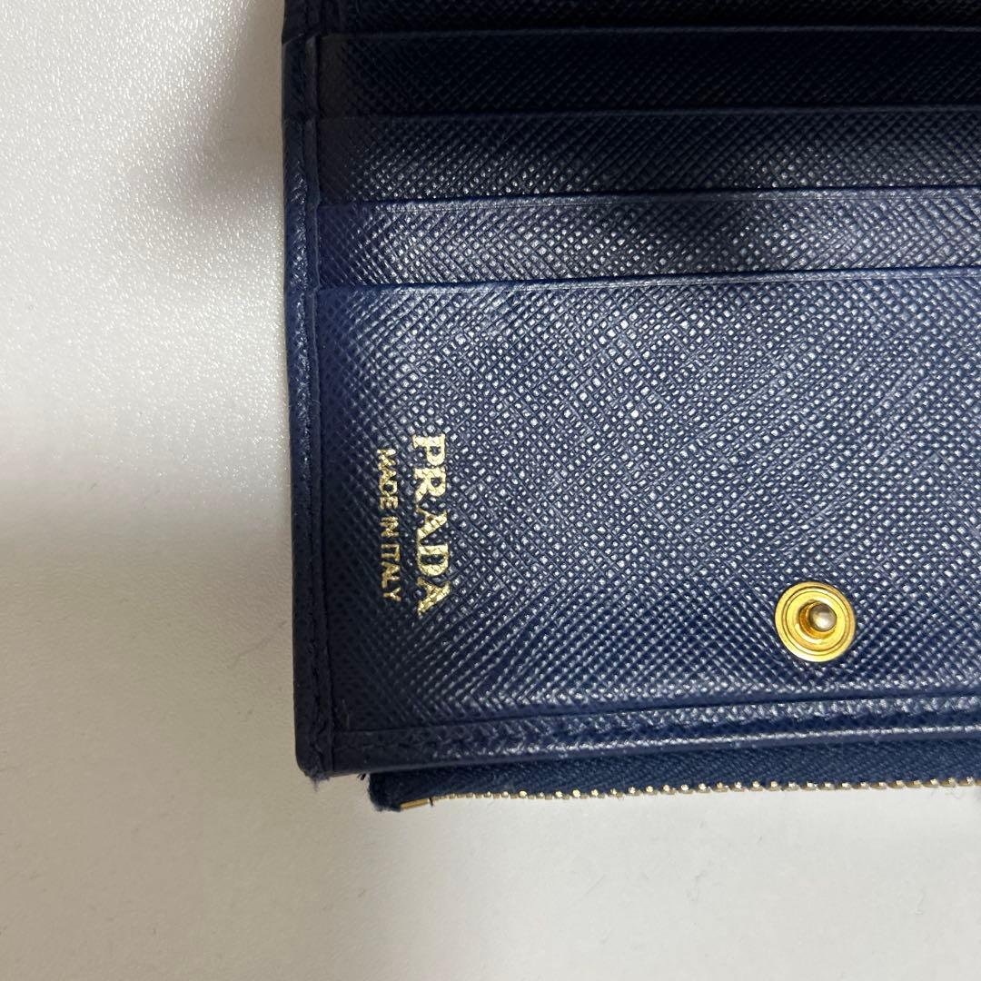 テ*ン様 PRADA サフィアーノレザー L字ファスナー 二つ折り財布 ネイビー