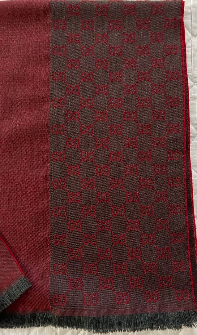 【美品】GUCCI ボルドー &グレー ストール