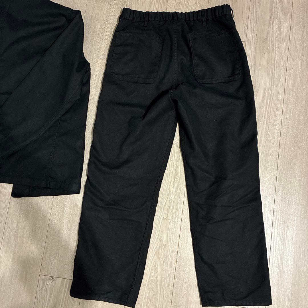 無印　カポック混　カバーオール　ジャケット L パンツ　L 黒　セットアップ