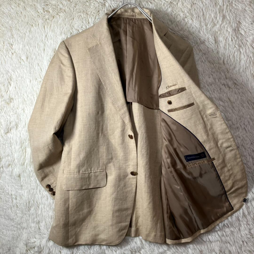 美品 Zegna ゼニア テーラードジャケット リネン 麻 ベージュ XL相当