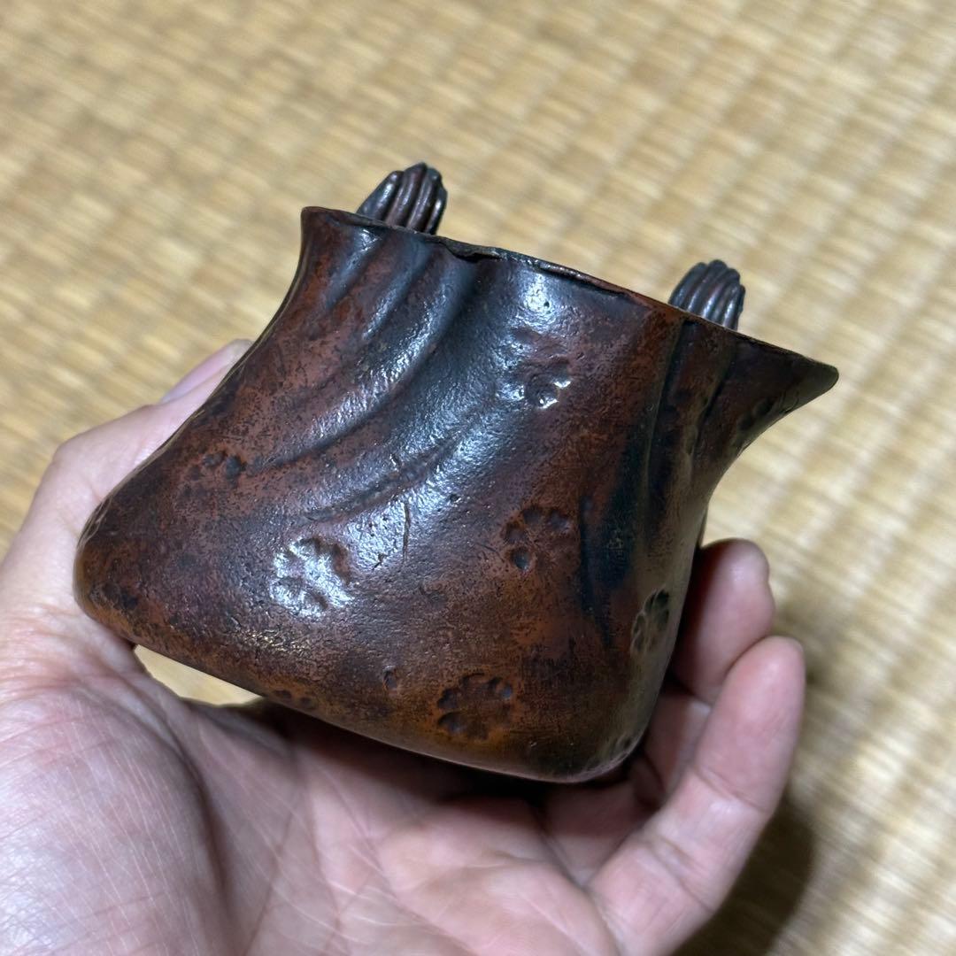 古備前焼 布袋尊 筆立 花入 茶道具