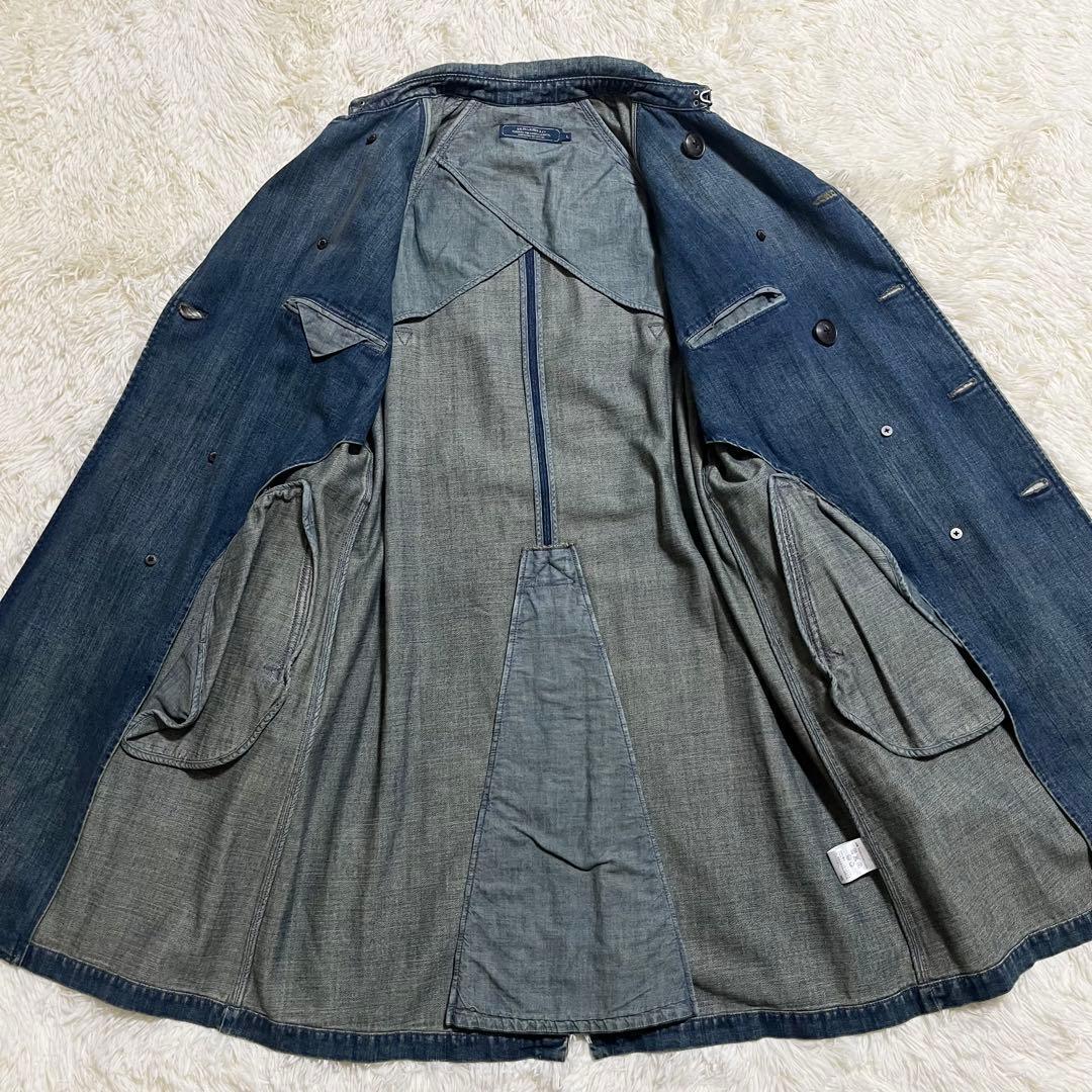 名品 ラルフローレン デニム トレンチコート ダブル ヴィンテージ加工 男女兼用