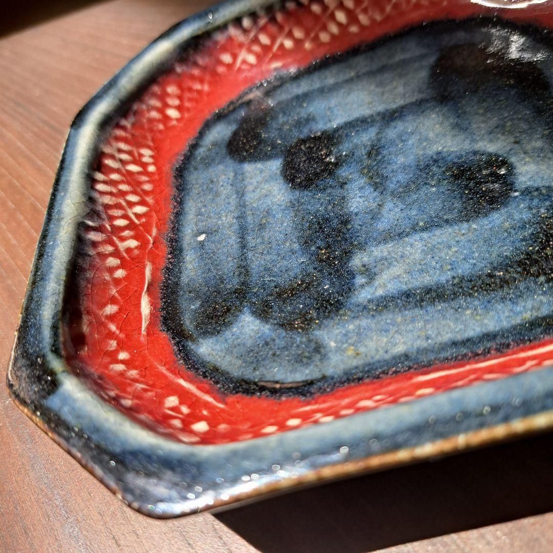 辰砂釉　隅落角皿　茶碗　マグ