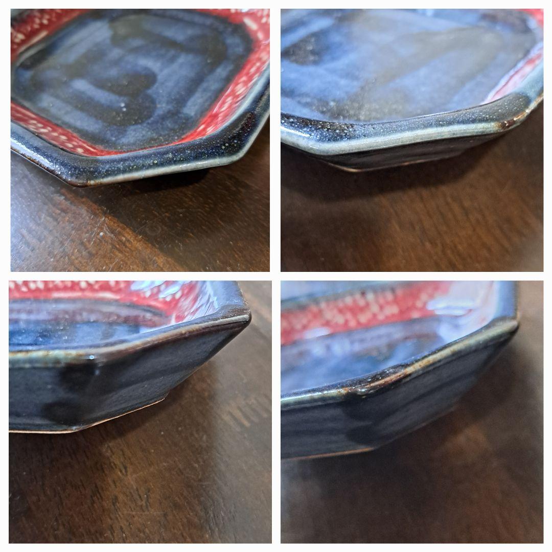 辰砂釉　隅落角皿　茶碗　マグ