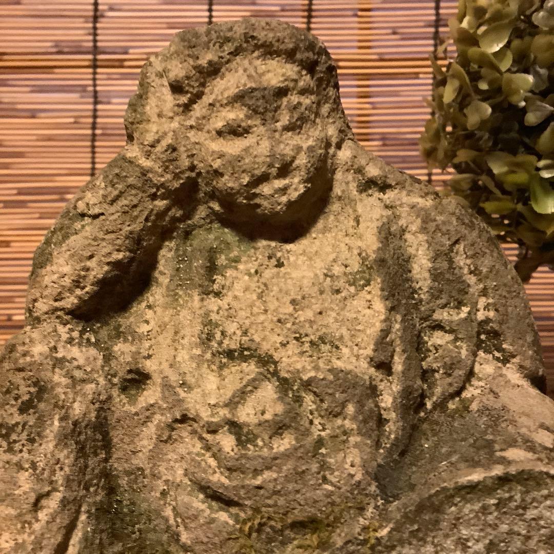 室町期・石仏「高僧・阿羅漢像」屋敷道祖神・屋敷神・最高位聖者・煩悩断滅・最高境地