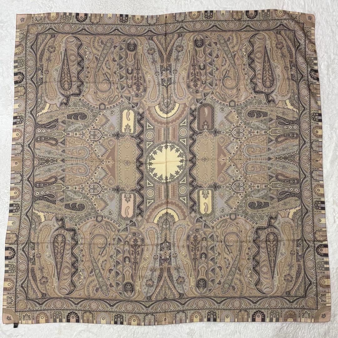 エトロ ETRO 大判 ストール ペイズリー 正方形 ウール シルク ベージュ
