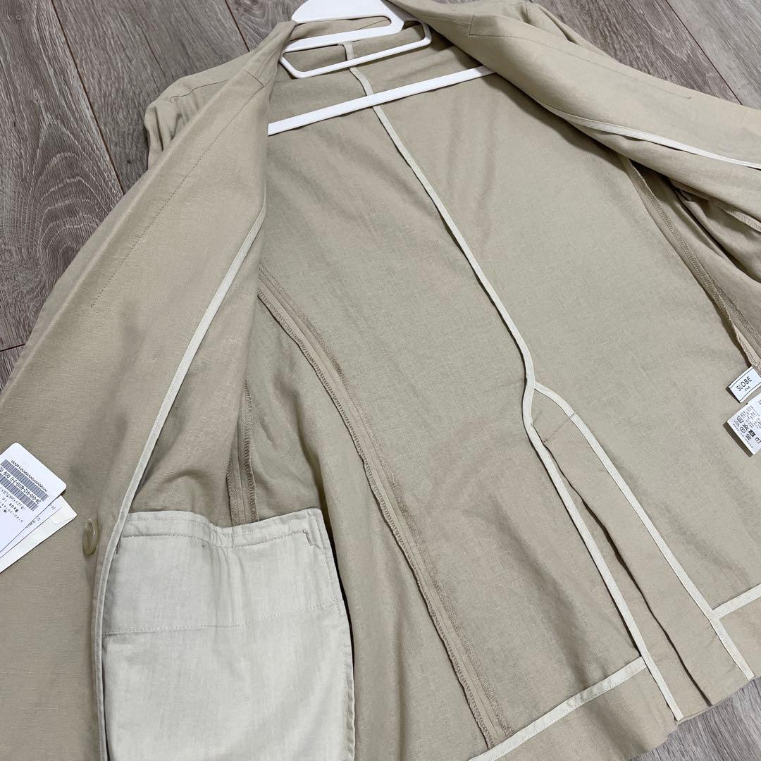 SLOBE IENA リネンコットン ダブルブレスト ジャケット ページュ
