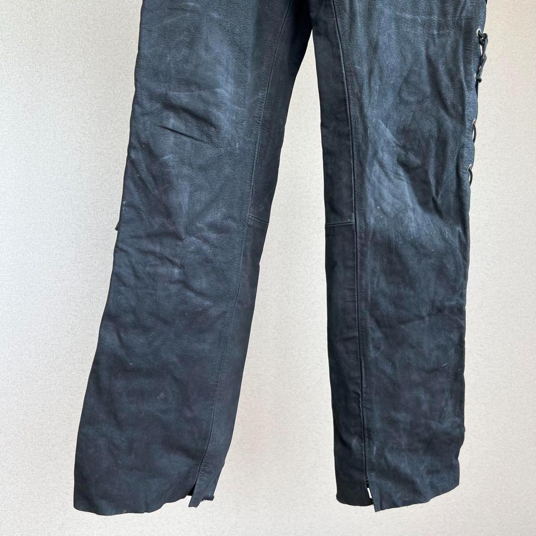 USED USA古着 黒 スウェード レザーパンツ レースアップ vintage