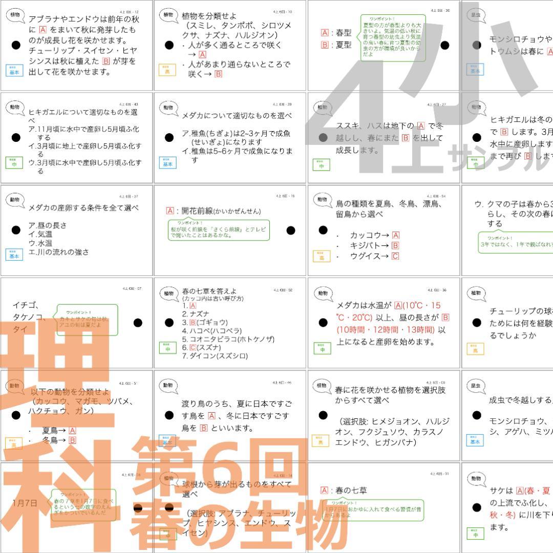 中学受験 暗記カード【4年生向け 理科 上 生物セット】植物,動物