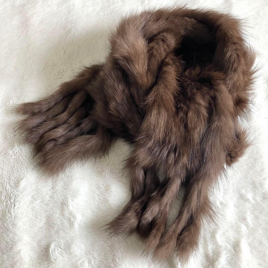 新品未使用 LILA ロシアンセーブル ヘアゴム付き ロングフリンジマフラー