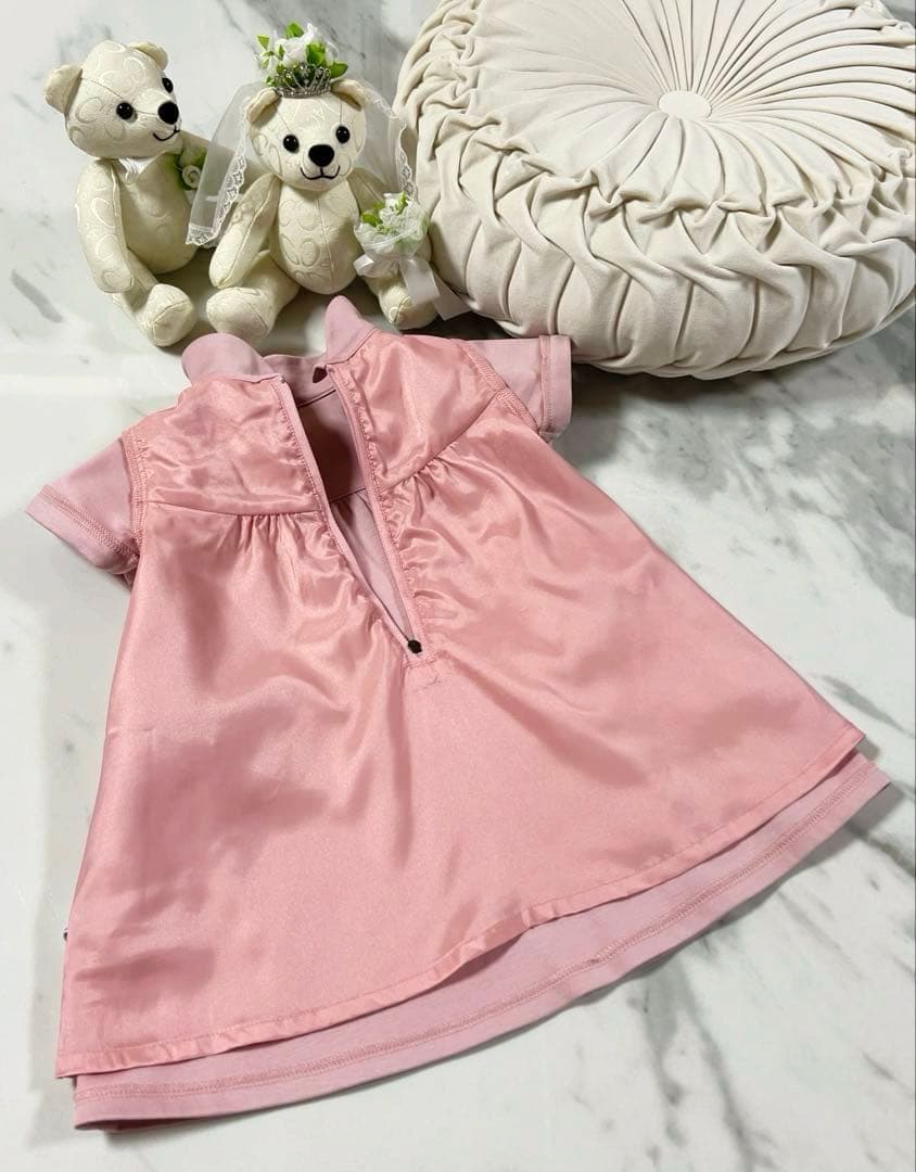 《極美品》BURBERRY(80cm)ピンク光沢フォーマル ワンピース 結婚式