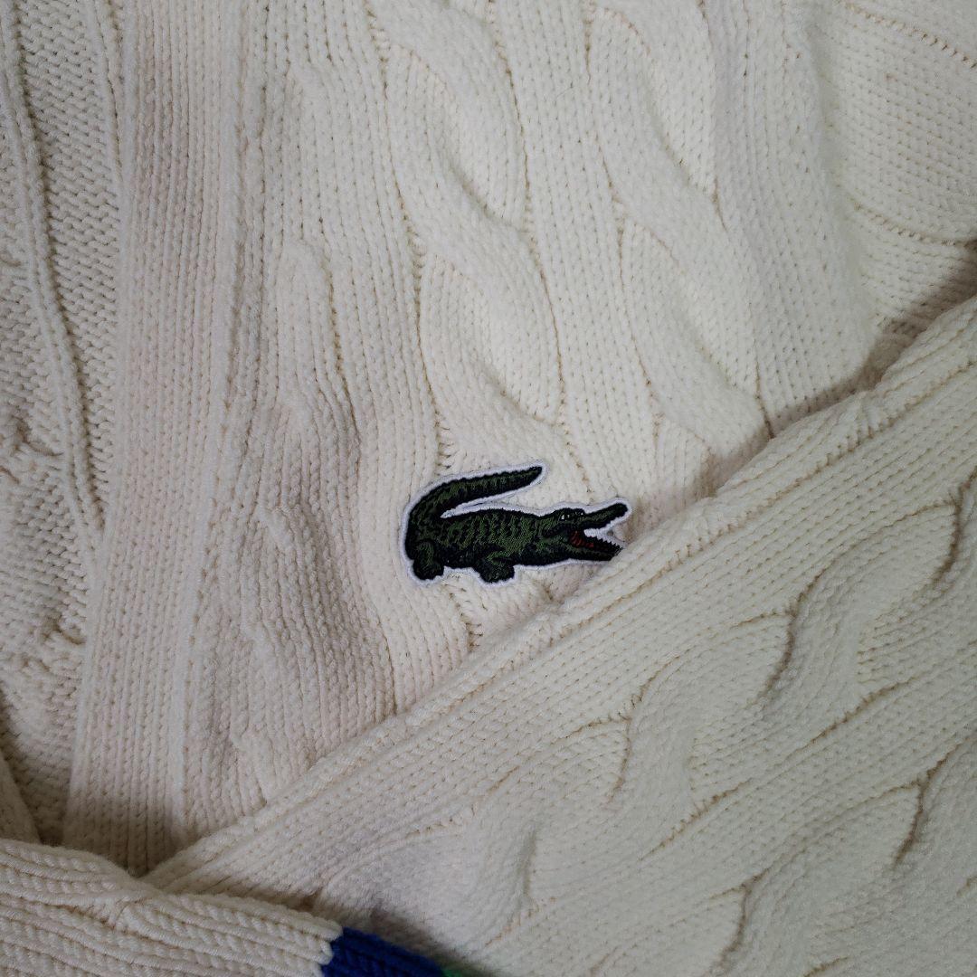 LACOSTE ケーブルニットカーディガン US S アイボリー　お値下げ。