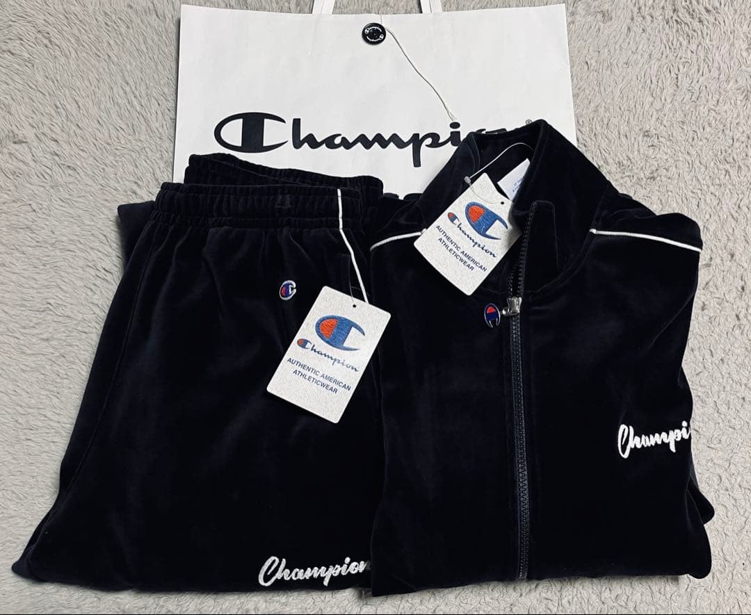 新品 Champion ベロア セットアップ M 黒 ジャケット パンツ