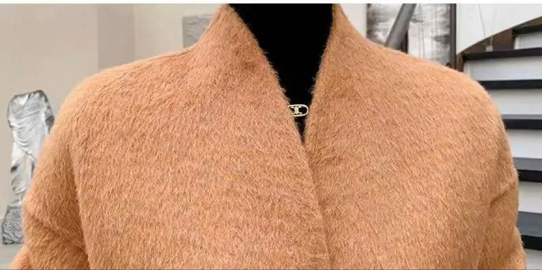 【新品】カシミヤ ロングコートダブルフェイス ウール オレンジ ベルト付き M