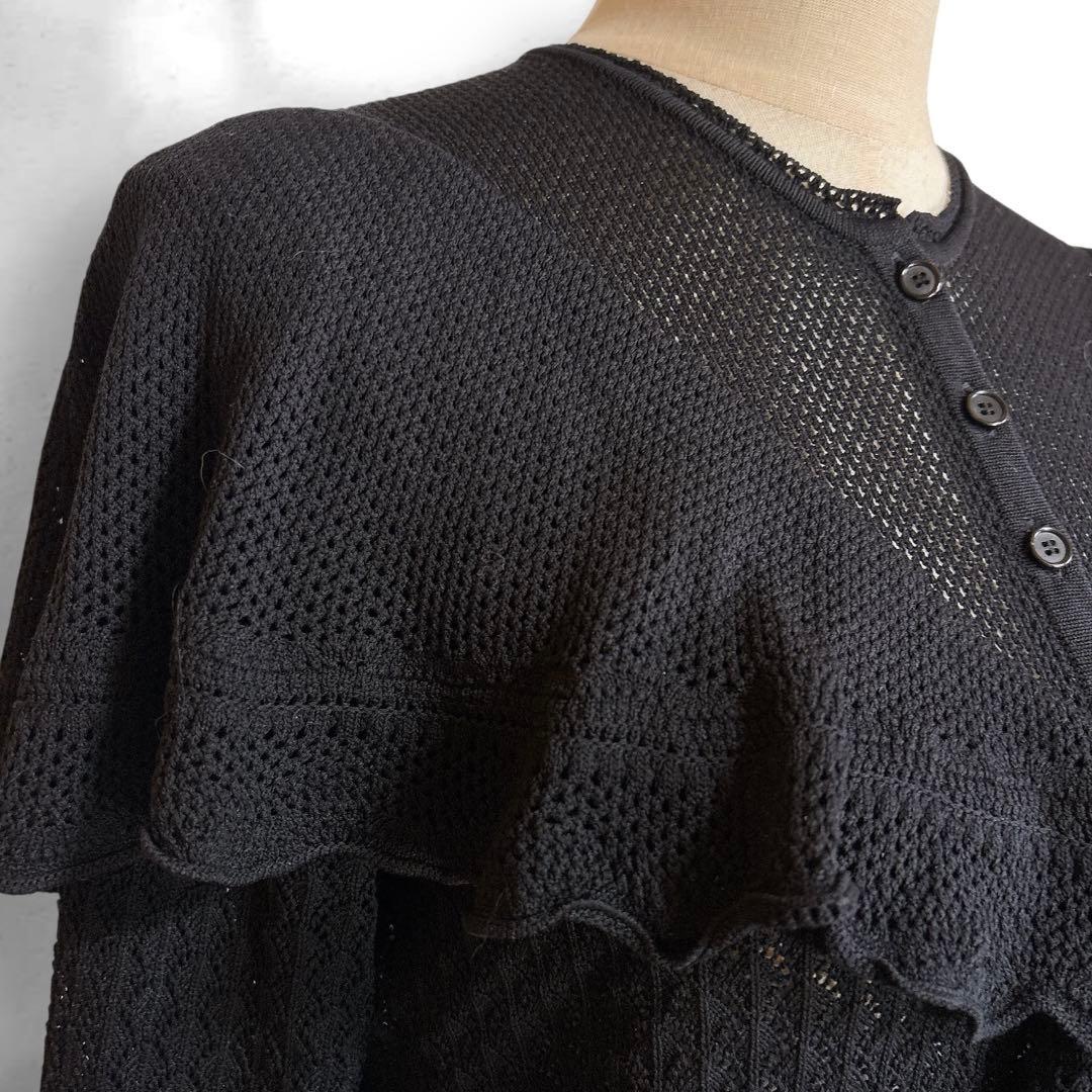 美品 25AW FETICO レース ニット ケープ カーディガン 36 黒
