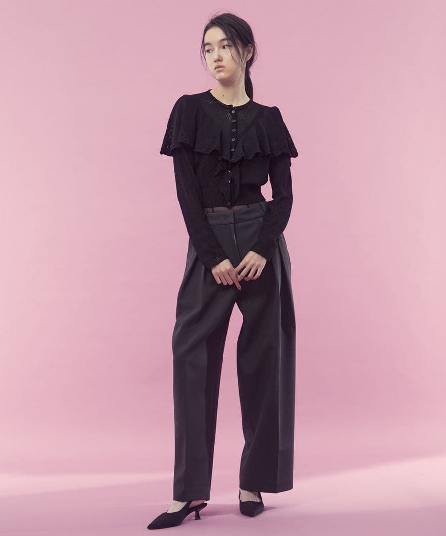 美品 25AW FETICO レース ニット ケープ カーディガン 36 黒