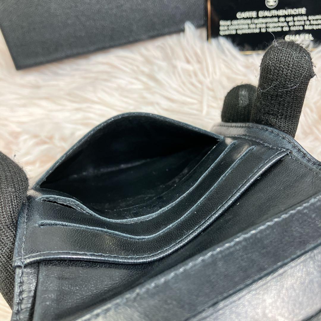 超美品 CHANEL 二つ折り財布 ココマーク キャビアスキン レザー Wホック