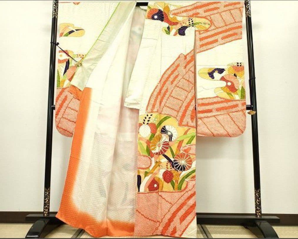 とどたん　豪華振袖 駒刺繍 絞り 渡橋霞花文 絹 逸品 成人式 パーティー