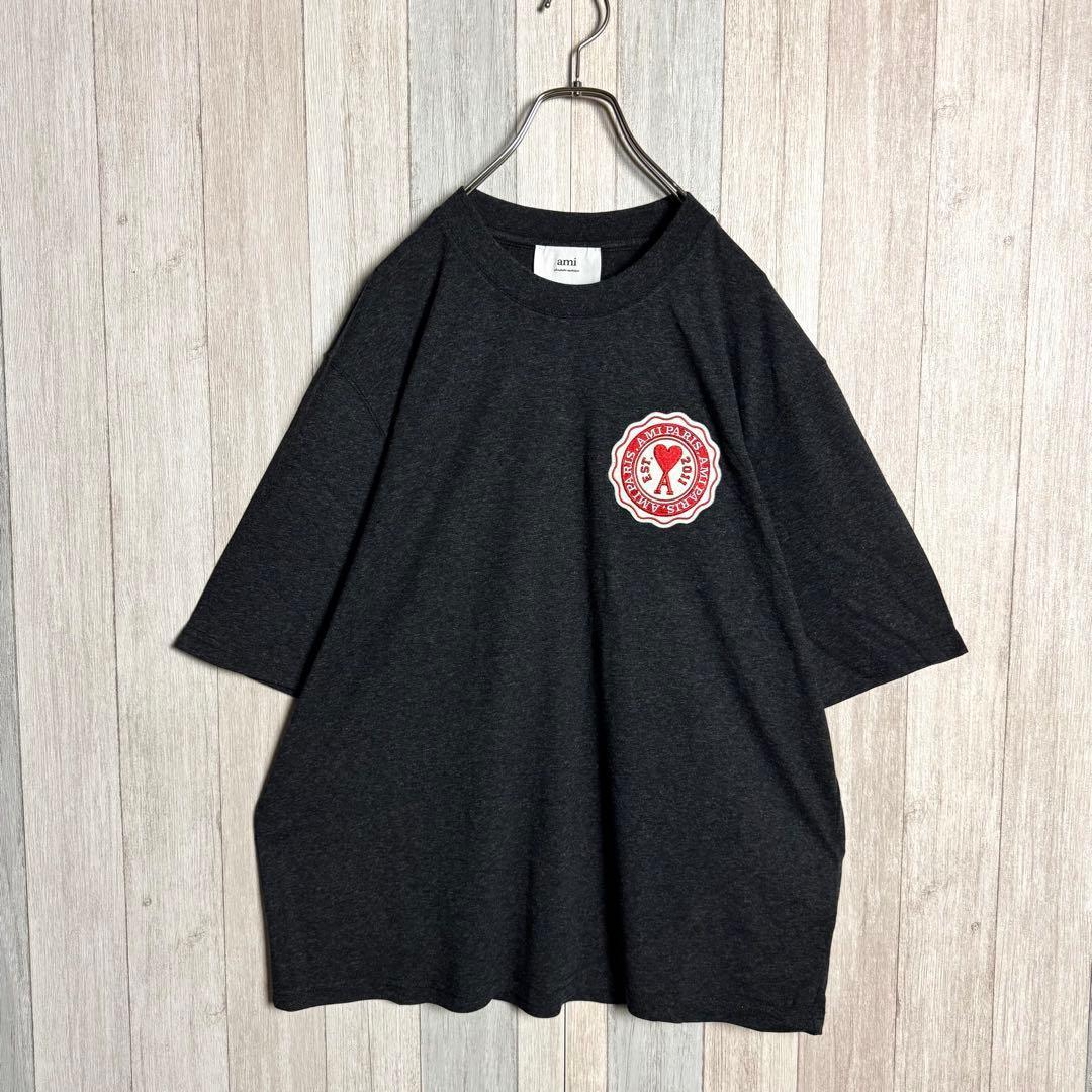 2972【未使用・タグ付・希少デザイン】アミ エンブレム刺繍ロゴ 半袖 Tシャツ