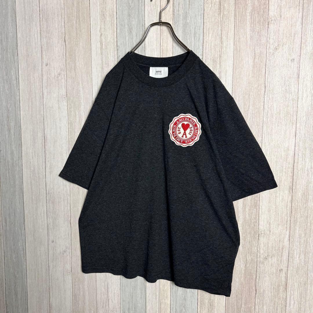 2972【未使用・タグ付・希少デザイン】アミ エンブレム刺繍ロゴ 半袖 Tシャツ