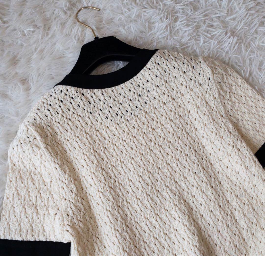 RED VALENTINO サマーニットワンピース 半袖 膝丈 リボン 白 M