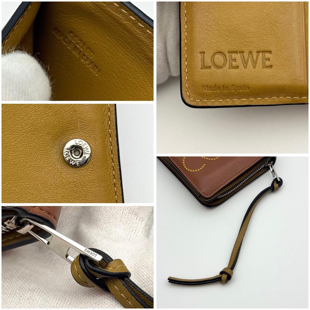 美品✨ロエベ アナグラム コンパクトジップウォレット 二つ折り財布 ブラウン