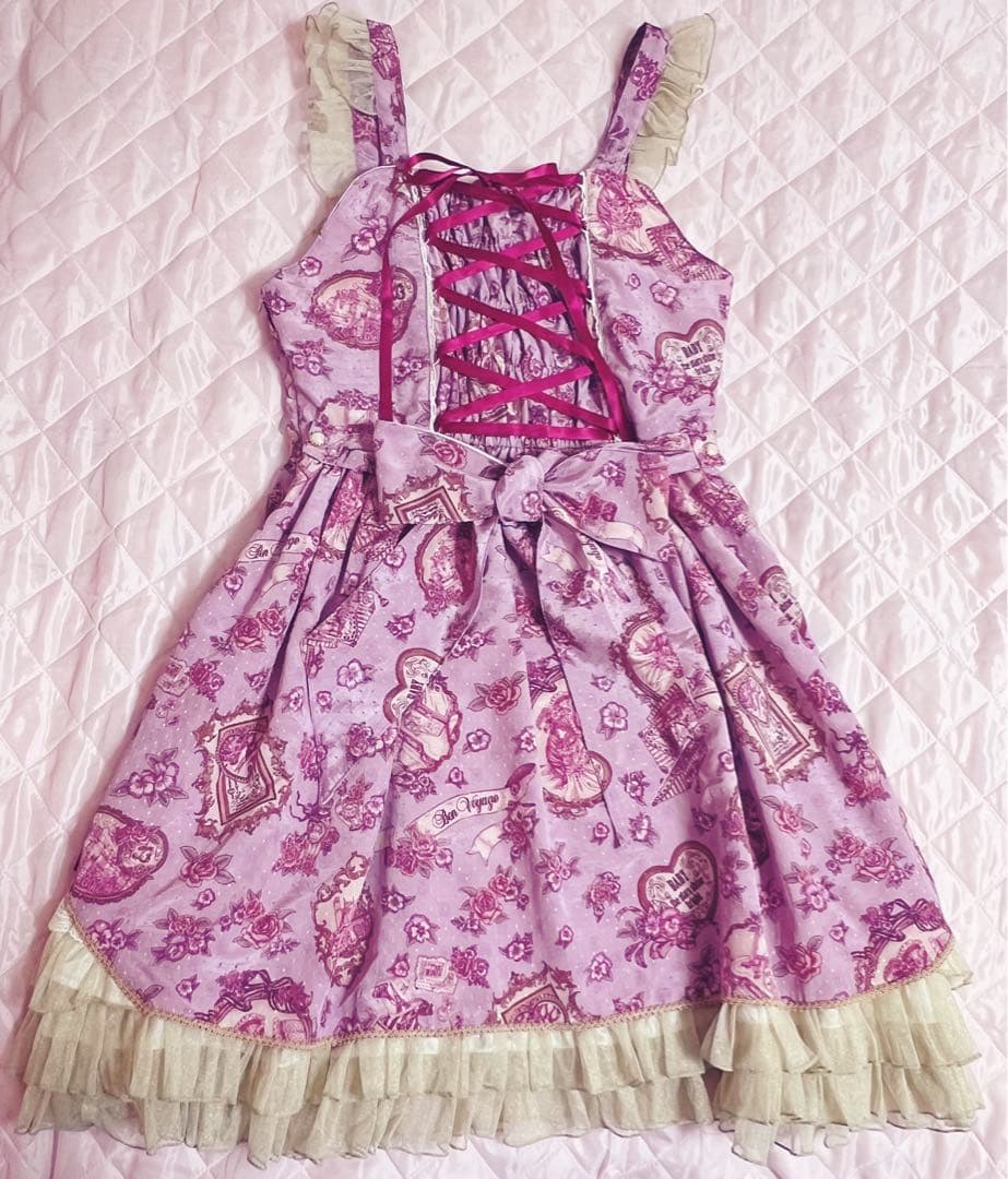 【美品】BABY, ジャンパースカート＆リボンバレッタ ラベンダー　JSK