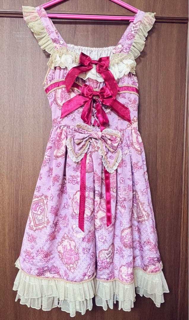 【美品】BABY, ジャンパースカート＆リボンバレッタ ラベンダー　JSK