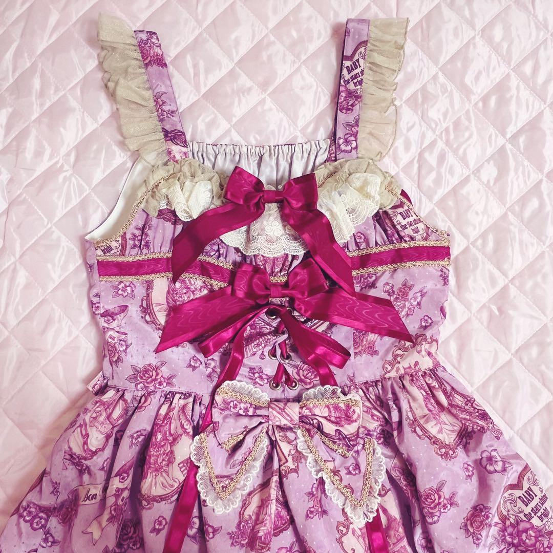 【美品】BABY, ジャンパースカート＆リボンバレッタ ラベンダー　JSK