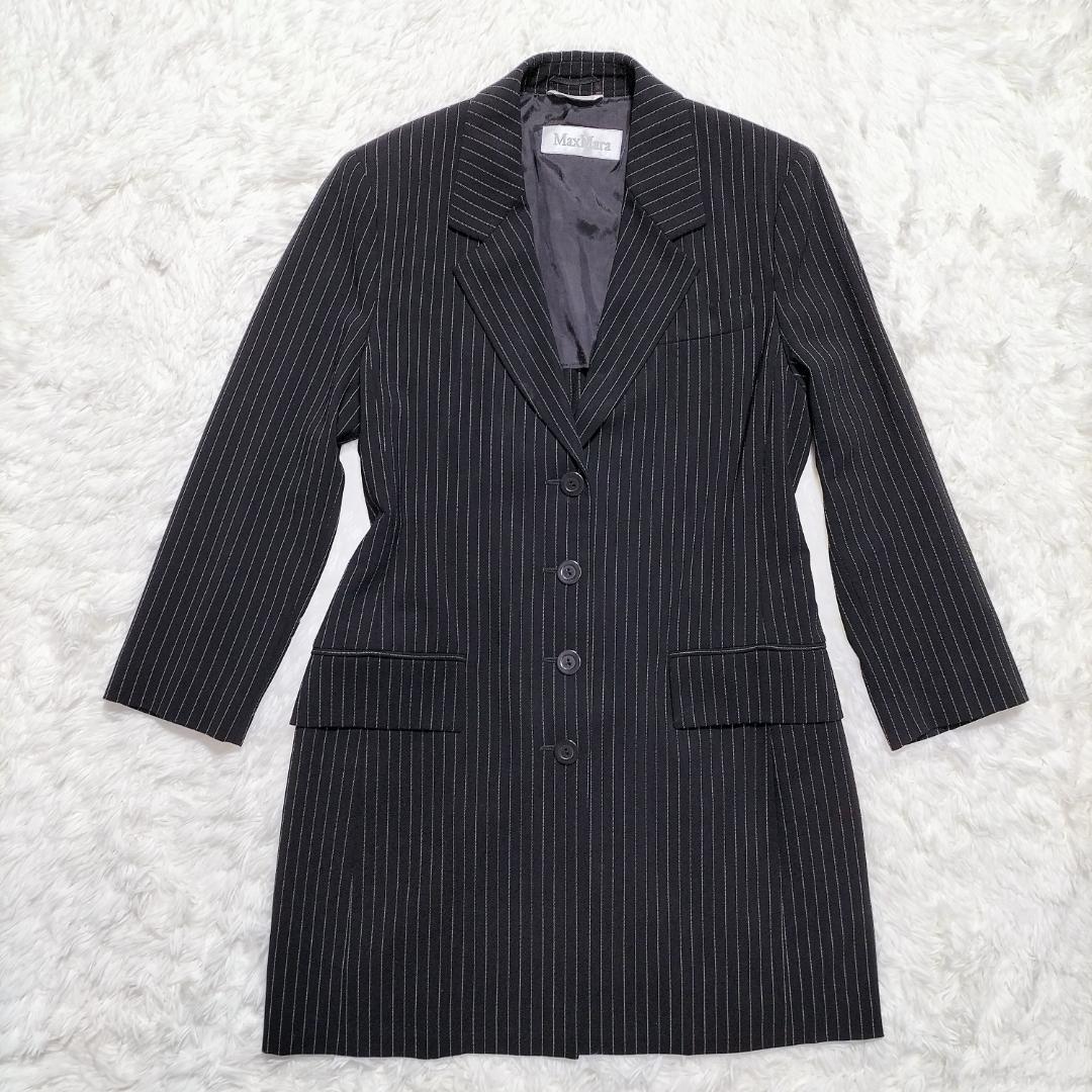 MaxMara　テーラードジャケット　ロング丈　白タグ　ストライプ　イタリア製