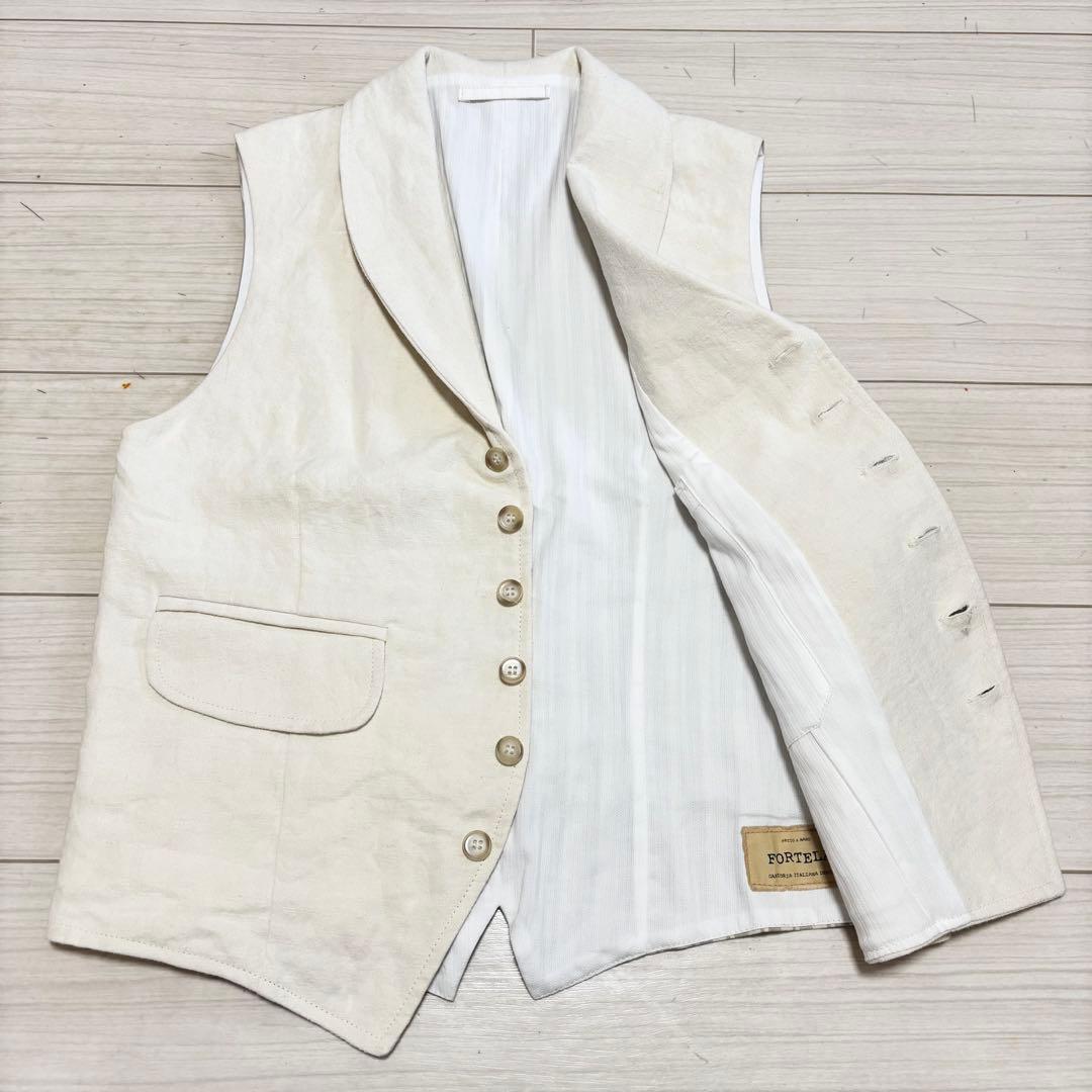 美品 FORTELA フォルテラ リネン 麻 ショールカラー ベスト ジレ 46