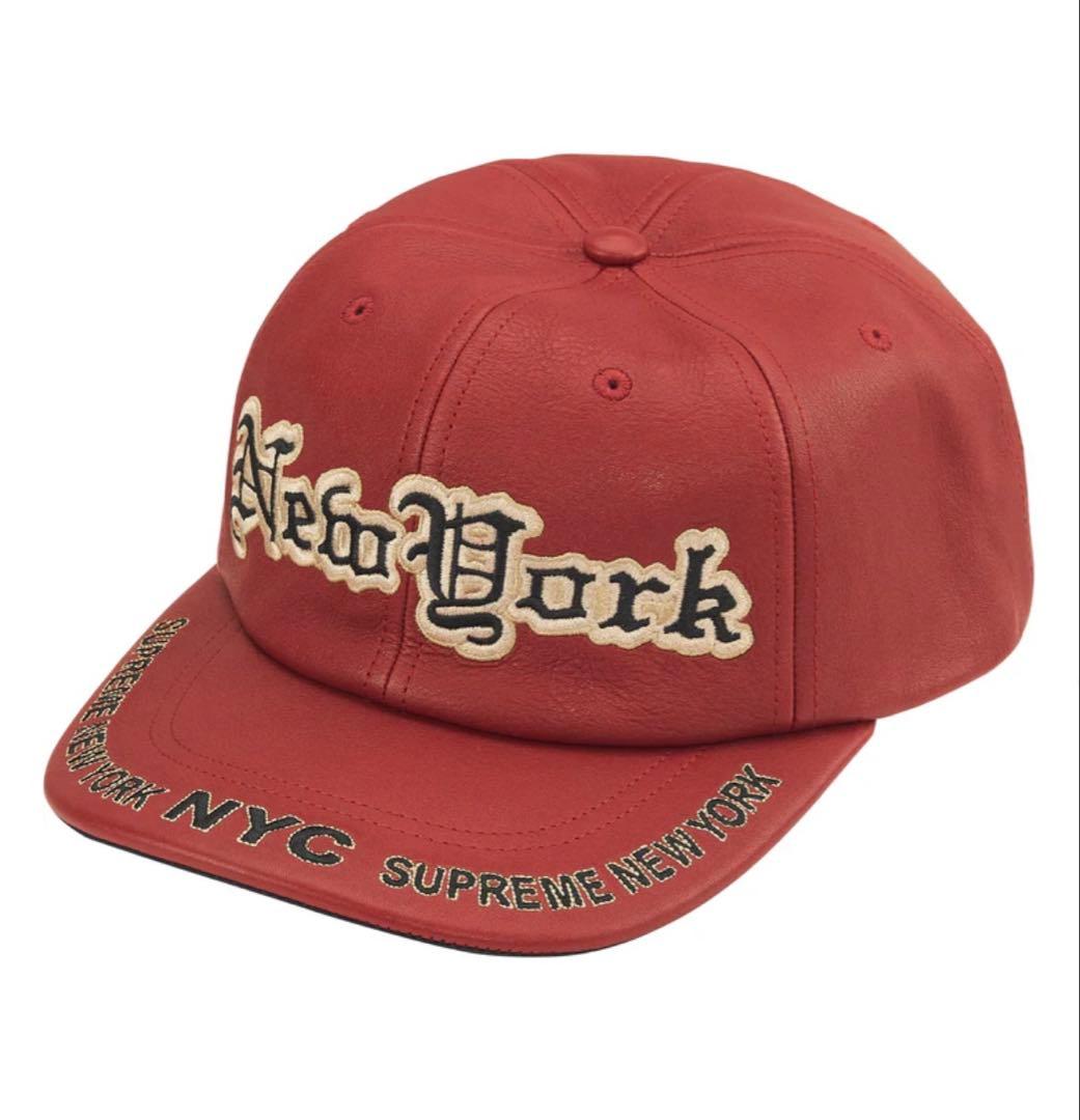 赤　Supreme New York Leather 6-Panel \"Red\"