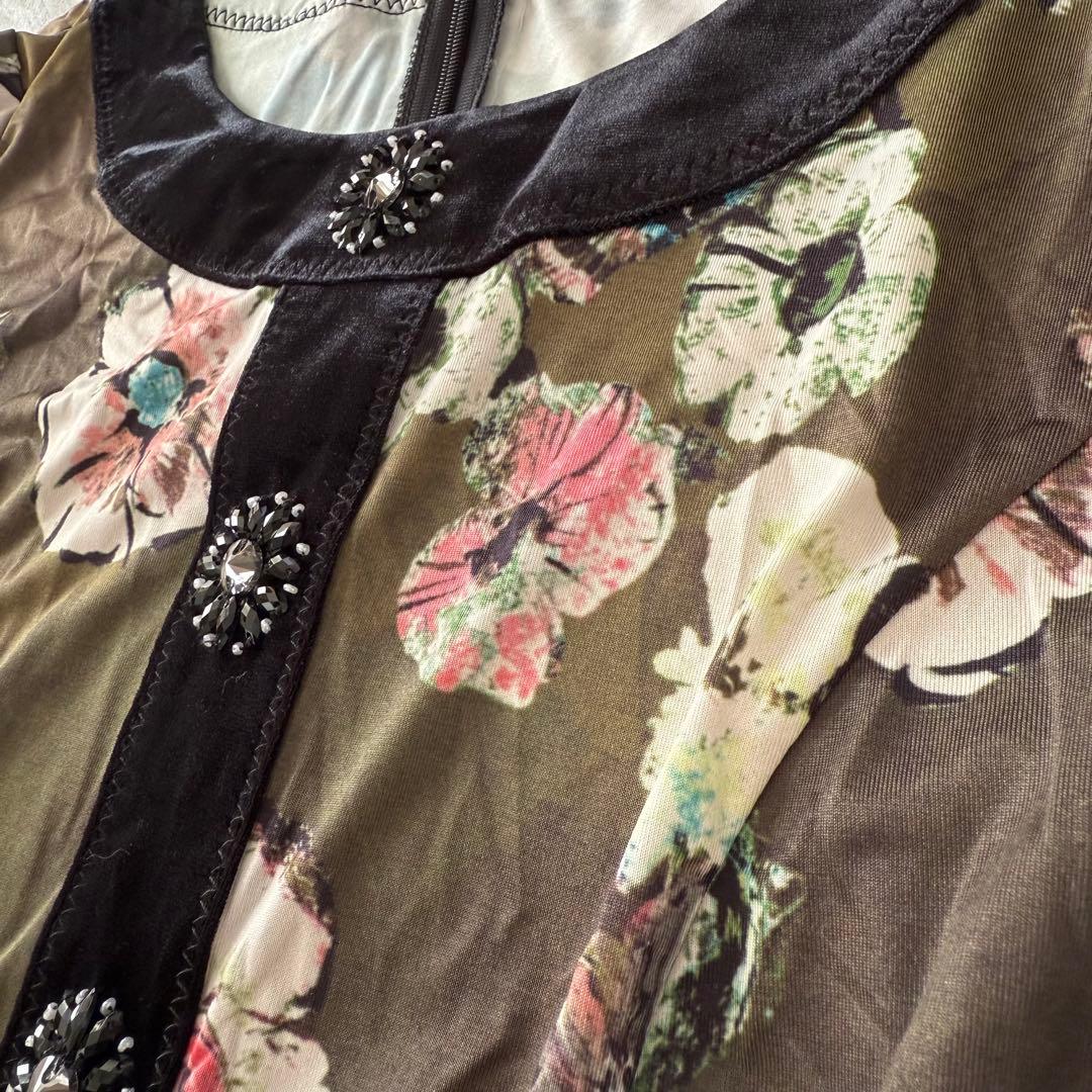 Super Beauty スーパービューティー 花柄ワンピース ビジュー ベロア