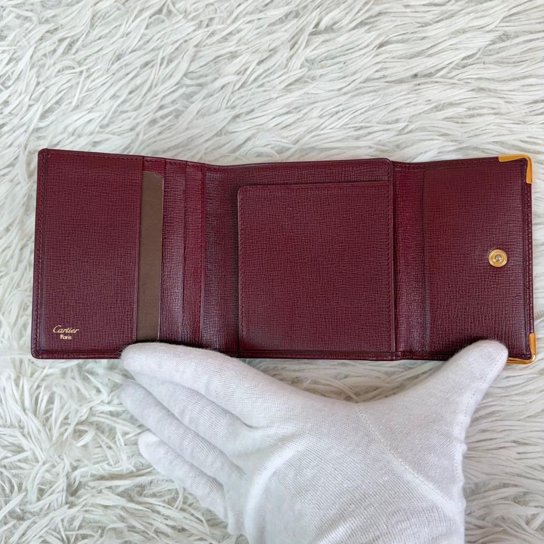 新品未使用/付属品完備✨Cartier 三つ折り財布 がま口 金具 ボルドー