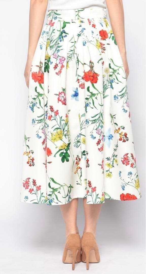 ✨美品✨ ANAYI　ボタニカル プリント タック スカート size34 白