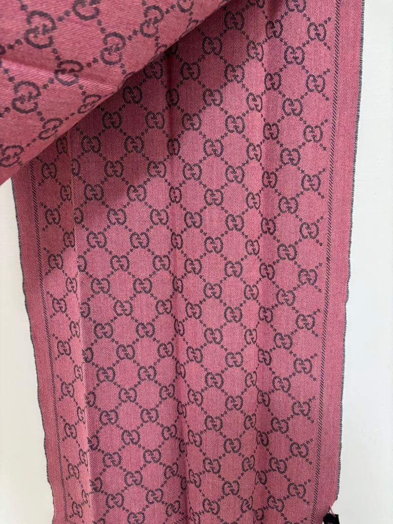 GUCCI グッチ GG柄 リバーシブルマフラー グレーピンク