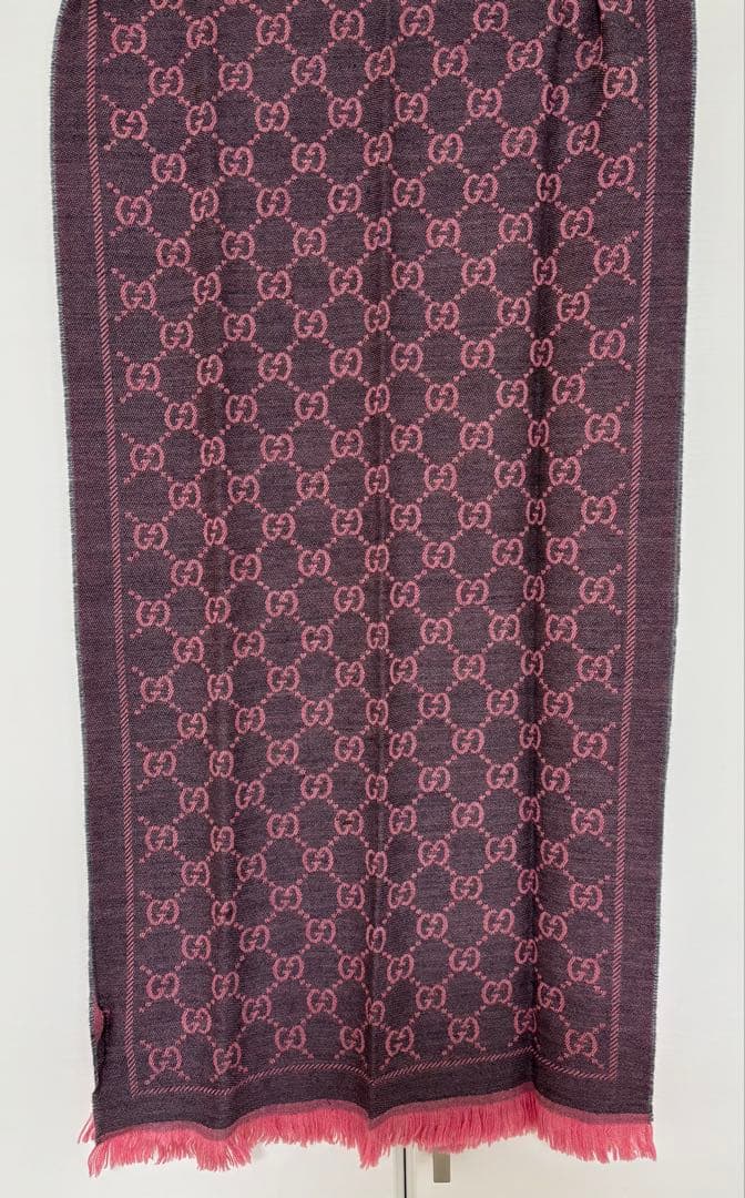 GUCCI グッチ GG柄 リバーシブルマフラー グレーピンク