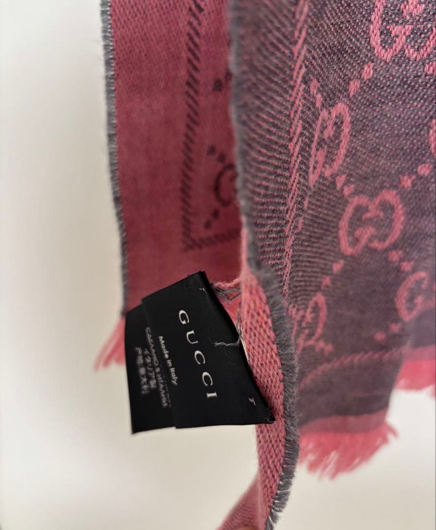 GUCCI グッチ GG柄 リバーシブルマフラー グレーピンク