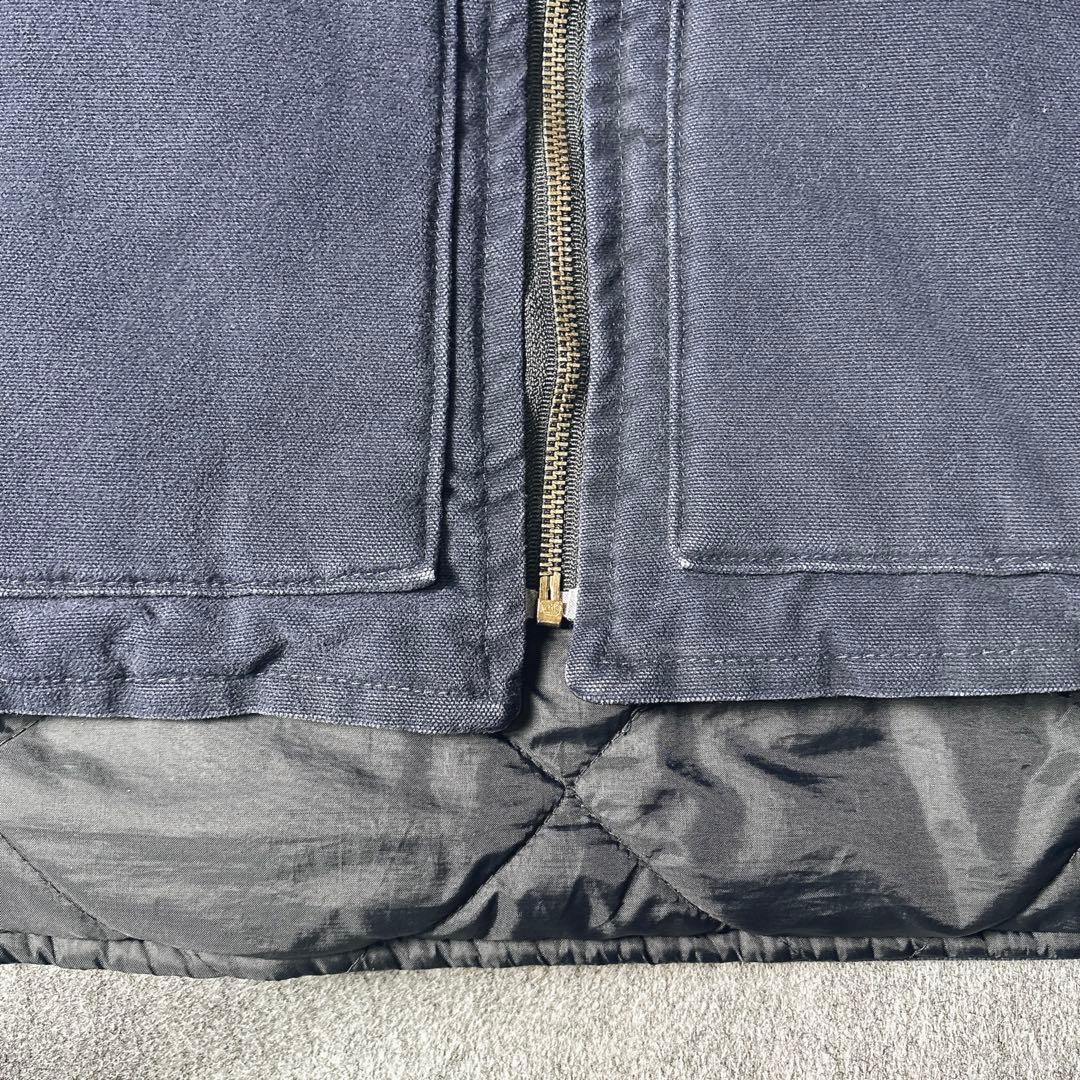 00s USA製 Carhartt 中綿ベスト 企業ロゴ刺繍 ネイビー M L