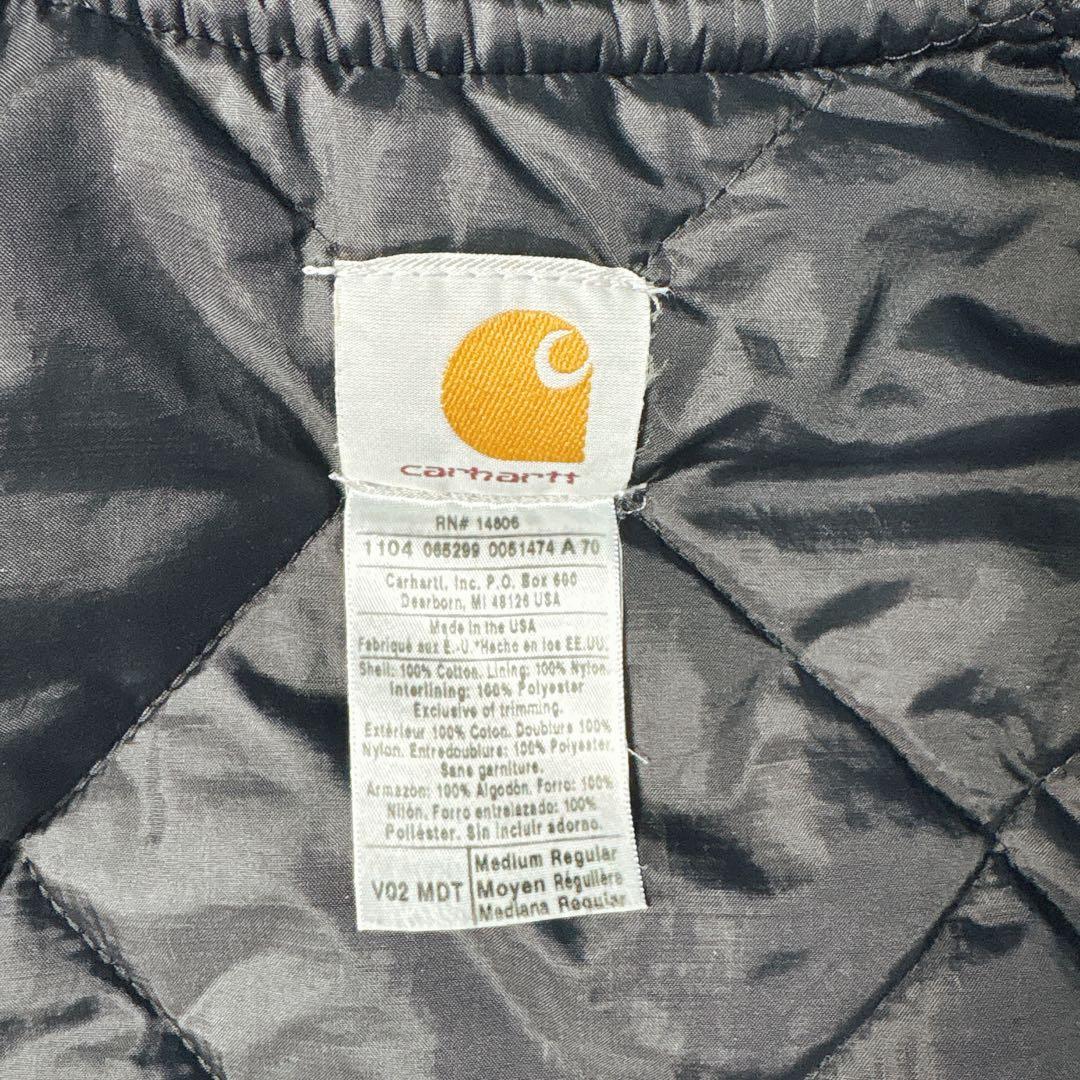 00s USA製 Carhartt 中綿ベスト 企業ロゴ刺繍 ネイビー M L