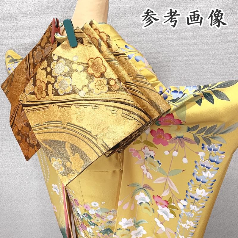 504z21〇作家物 友禅 中振袖 花車 牡丹 藤 黄色〇美品 成人式 結婚式